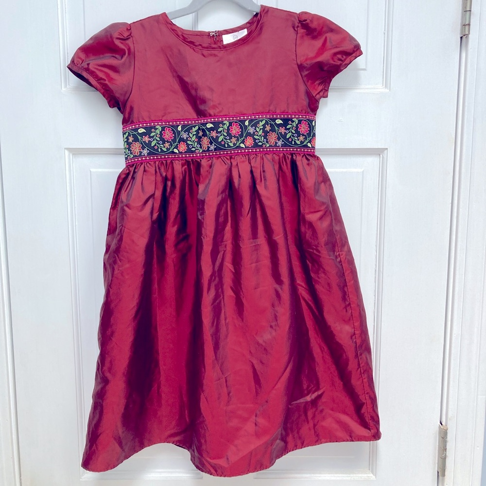 Hanna Andersson Burgundy‎ Floral Waist Holiday Party Dress Size 5 Girls